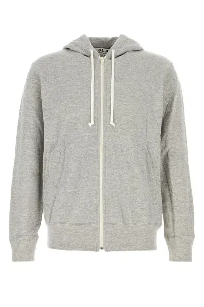 Comme Des Garçons Play Cotton Sweatshirt With Front Pockets And Hooded Design In Grey