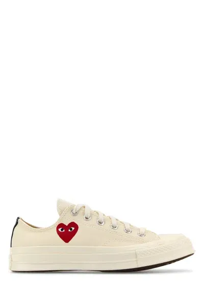 Comme Des Garçons Play Ivory Canvas Converse Collaboration Sneakers In White