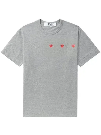 Comme Des Garçons Play Triple Hearts Cotton T-shirt In Grey