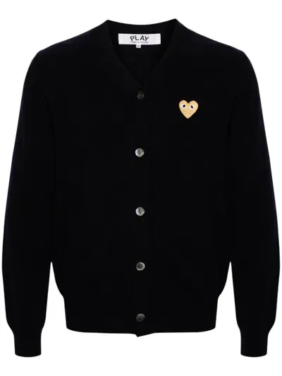 Comme Des Garçons Play V-neck Wool Cardigan In Blue