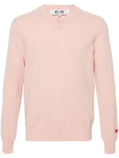 Comme Des Garçons Play V-neck Wool Jumper In Pink