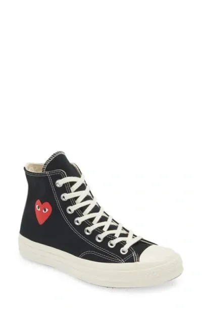 Comme Des Garçons Play High Top Sneakers Contrast Stitching In Black