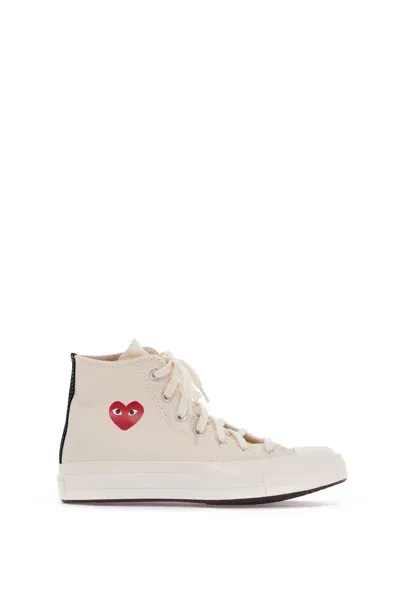 Comme Des Garçons Play Ivory Canvas Comme Des Garã§ons X Converse Sneakers In White