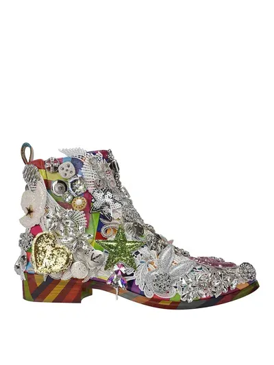 Comme Des Garçons Pointed Toe Leather Ankle Boots In Multicolour