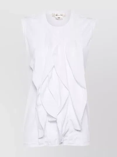 Comme Des Garçons Round Neck Sleeveless Top With Ruffled Detailing In White