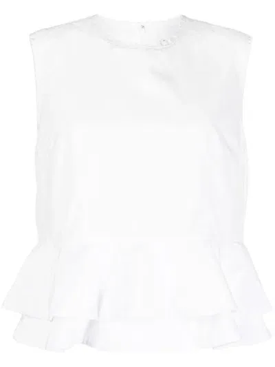 Comme Des Garçons Ruflled Sleeveless Top In White