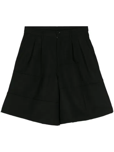 Comme Des Garçons Shirt Wool Pleated Bermuda Shorts In Black