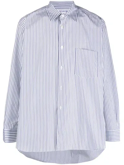 Comme Des Garçons Shirt Blue Halo-stripe Cotton Shirt In White