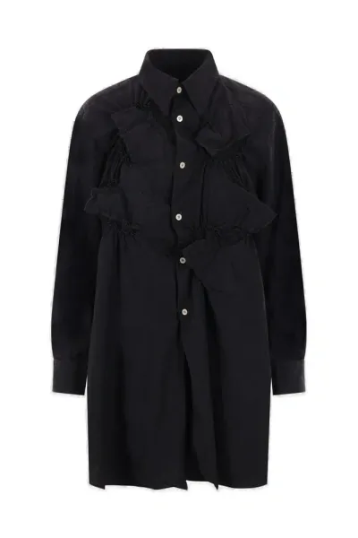 Comme Des Garçons Shirt Buttoned Curved Hem Top In Black