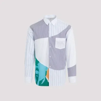 Comme Des Garçons Shirt Blue Patchwork Poplin Shirt