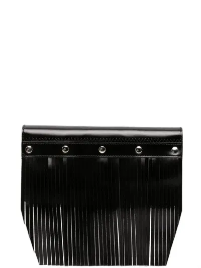 Comme Des Garçons Stud-embellished Fringed Leather Wallet In Black