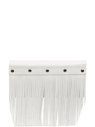 Comme Des Garçons Stud-embellished Fringed Leather Wallet In White