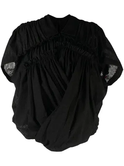 Comme Des Garçons Tao Asymmetric Draped Cotton Blouse In Black