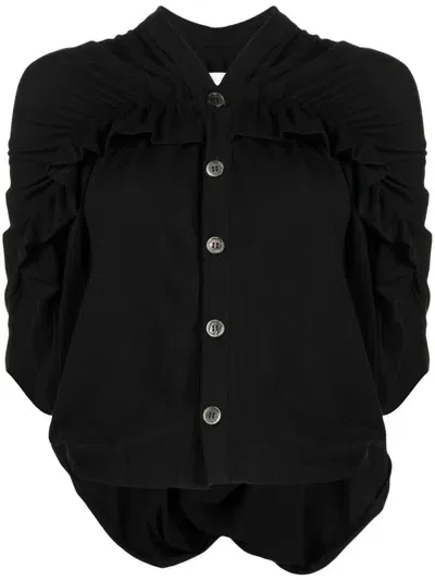 Comme Des Garçons Tao Ruffle-trim Cotton Cardigan In Black