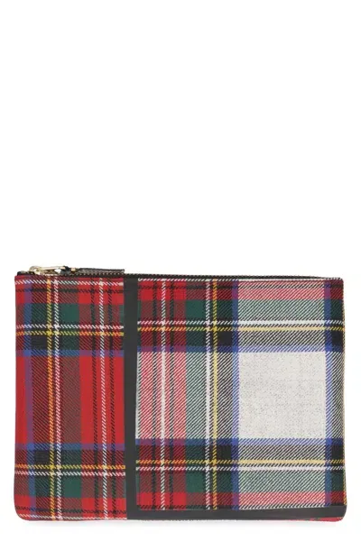 Comme Des Garçons Tartan Motif Flat Pouch In Multicolor