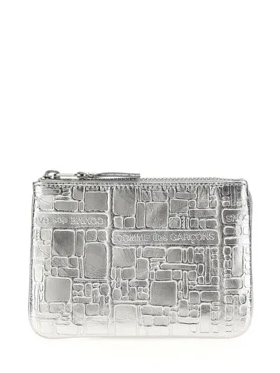 Comme Des Garçons Texture Leather Wallet In Silver