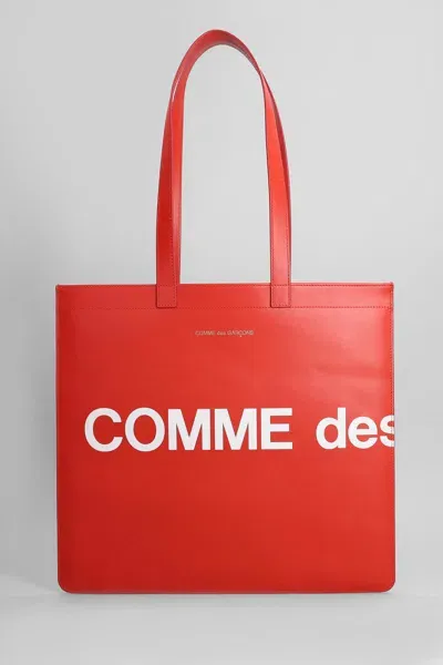 Comme Des Garçons Leather Tote Bag With Logo In Red