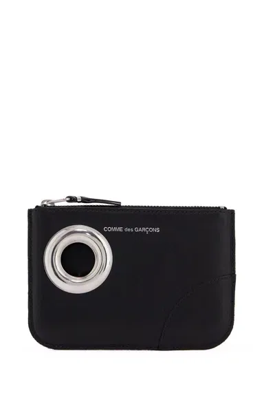 Comme Des Garçons Wallet Leather Pouch With Large Eyelet Detail In Black