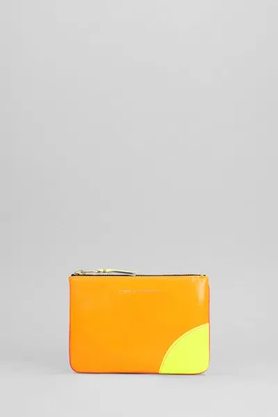 Comme Des Garçons Super Neon Leather Line Zip Wallet In Orange,pink