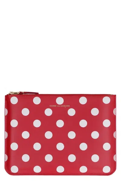 Comme Des Garçons Wallet 'polka Dot Leather Pouch Bag In Red