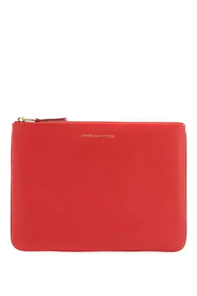 Comme Des Garçons Wallet Smooth Leather Pouch In Seven Words In Red