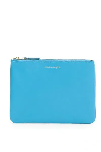 Comme Des Garçons Wallet Smooth Leather Pouch In Seven Words In Blue