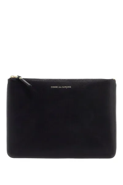 Comme Des Garçons Wallet Smooth Leather Pouch In Seven Words In Black