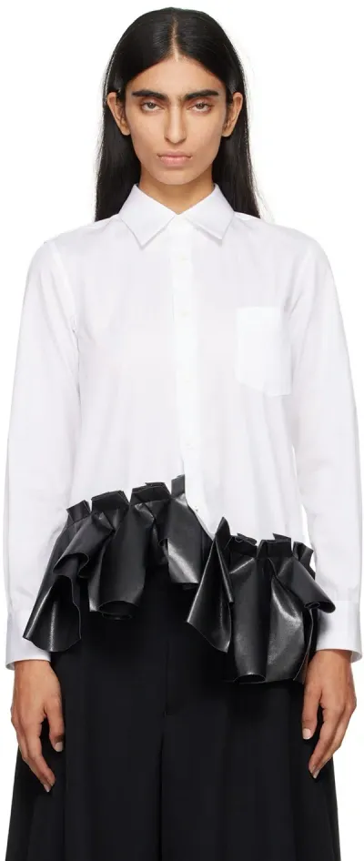 Comme Des Garçons Leather Collared Shirt Pocket Ruffle In White