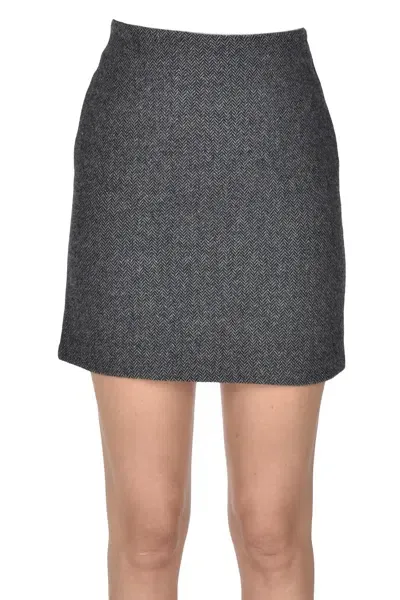 Compagnia Italiana Herringbone Mini Skirt In Charcoal