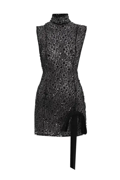 Compte Spain Black Sequin Embroidered Mini Dress