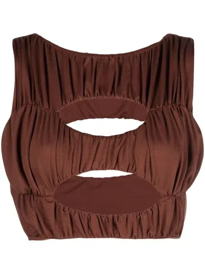 Concepto Cut-out Detail Cropped Top In Brown