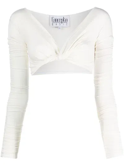 Concepto Knotted Cropped Cardigan In White