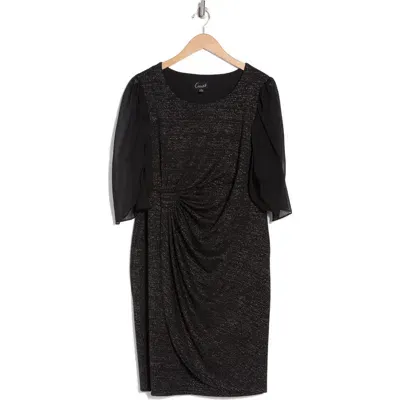 Connected Apparel Chiffon Cape Sleeve Knit Dress In Black