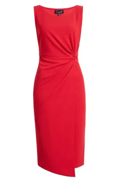 Connected Apparel Side Knot Sleeveless Sheath Midi Dress In Red