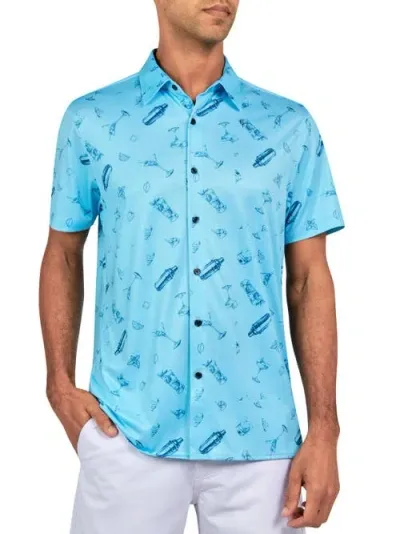 Construct Con.struct Cocktail Print Performance Button-down Shirt In Aqua