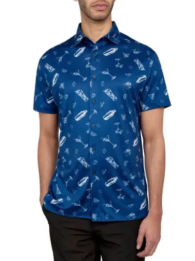 Construct Con.struct Cocktail Print Performance Button-down Shirt In White/blue