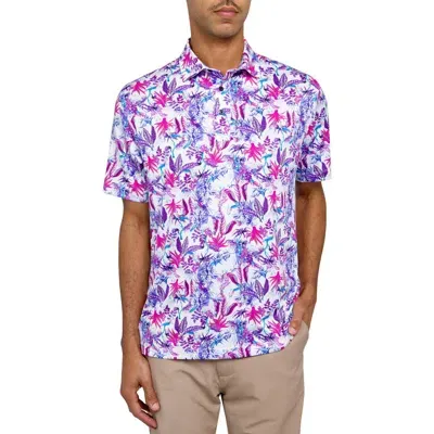 Construct Con.struct Exotic Bird Print Performance Golf Polo In White/purple