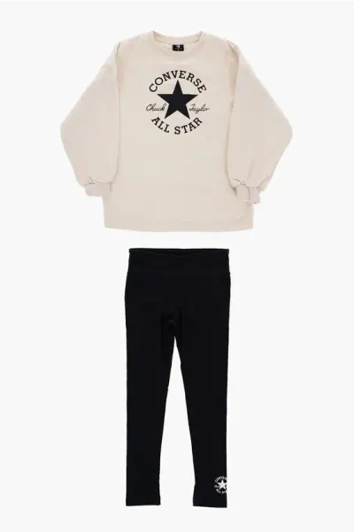 Converse All Star Chuck Taylor Crew-neck Sweatshirt And Leggings Set In Black