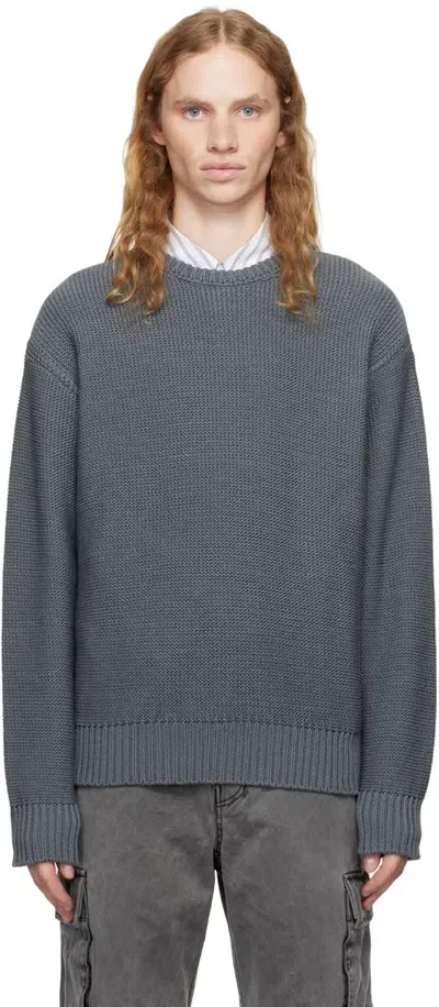 Coor Gray Crochet Crewneck Sweater In Charcoal Grey