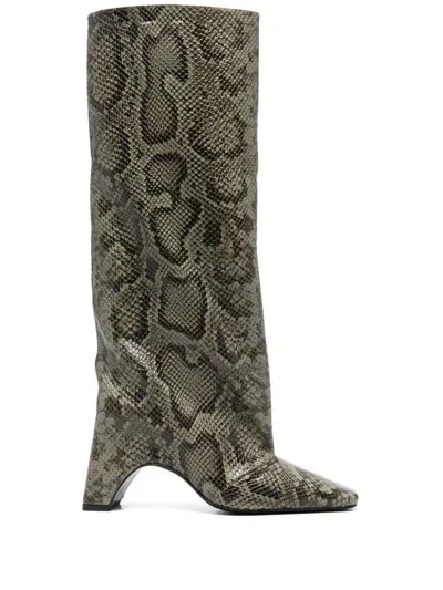 Coperni 100mm Snake-print Bridge Boots In Green