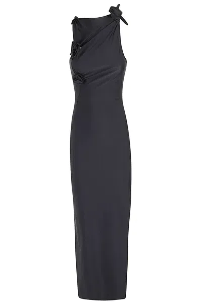 Coperni Asymmetric Flower Gown In Schwarz