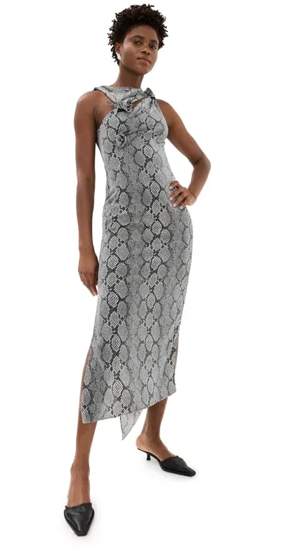 Coperni Asymmetric Flower Gown Print Snake In Grey