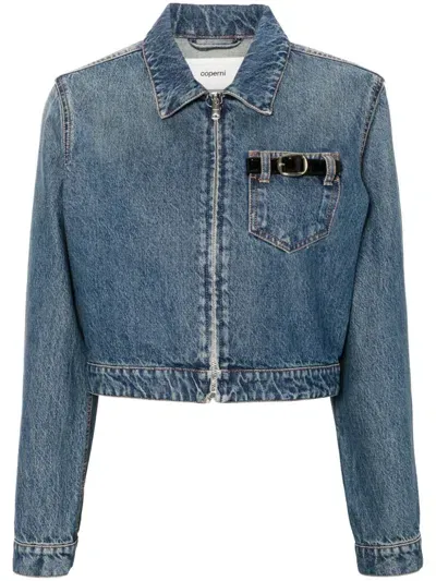 Coperni Buckle-detail Denim Jacket In Blue