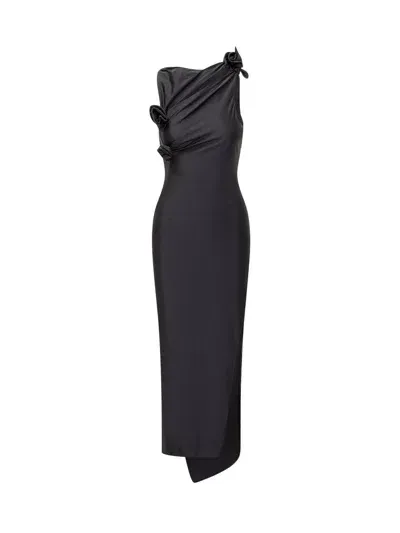 Coperni Asymmetric Flower Gown In Black