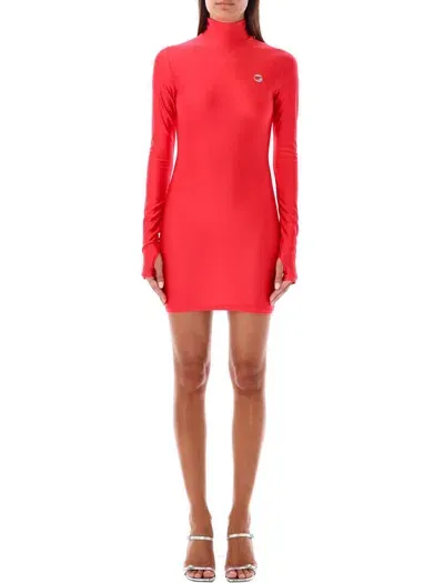 Coperni Mock-neck Long-sleeve Fitted Mini Dress In Red