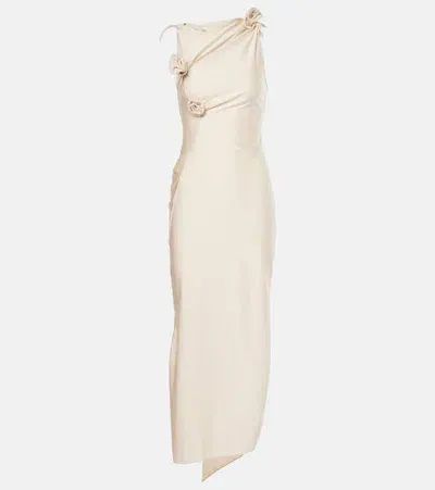 Coperni Floral-appliqué Asymmetric Gown In Beige