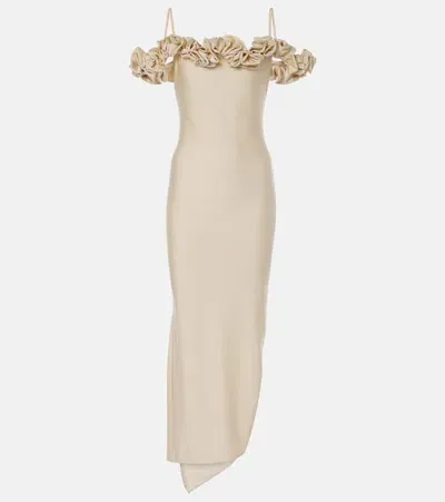 Coperni Floral-appliqué Jersey Gown In Beige