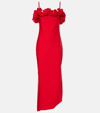 Coperni Off-shoulder Ruffle Column Gown In Red