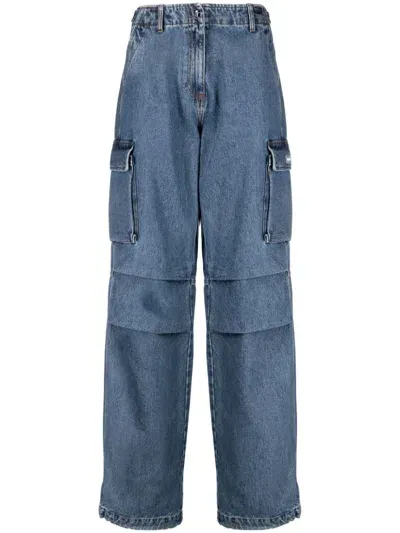 Coperni High-waisted Wide-leg Cargo Trousers In Blue