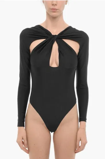 Coperni Long Sleeve Bodysuit With Cut-out Details In Black